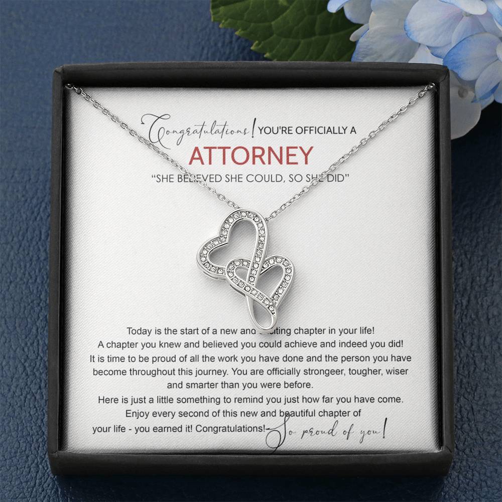 Law School Graduation Gift Necklace, Doctoral Degree, JD Graduation Gift, Law Student Gift, New Attorney Graduation With Message Card and Gift Box Necklace Double Hearts Necklace