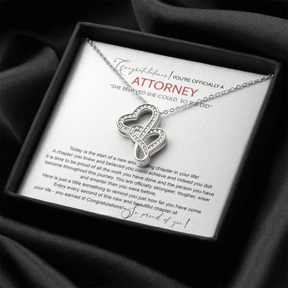 Law School Graduation Gift Necklace, Doctoral Degree, JD Graduation Gift, Law Student Gift, New Attorney Graduation With Message Card and Gift Box Necklace Double Hearts Necklace