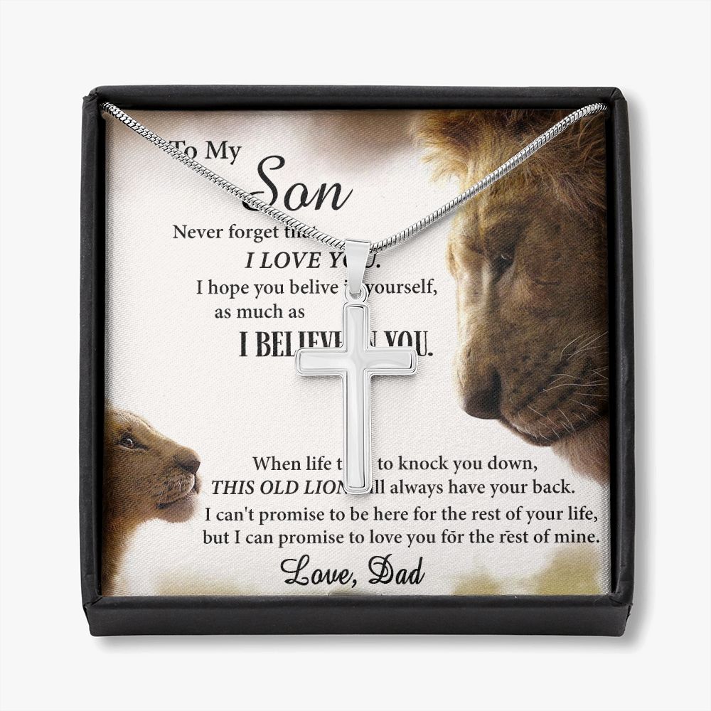 Son Lion Gifts Necklace from Dad, To My Son Cross Necklace Gift from Dad, My Son Necklace from Dad, Father And To My Son Cross Necklace from Dad, Graduation Gift for Son from Dad, Lion Dad and Son Personalized Cross Necklace