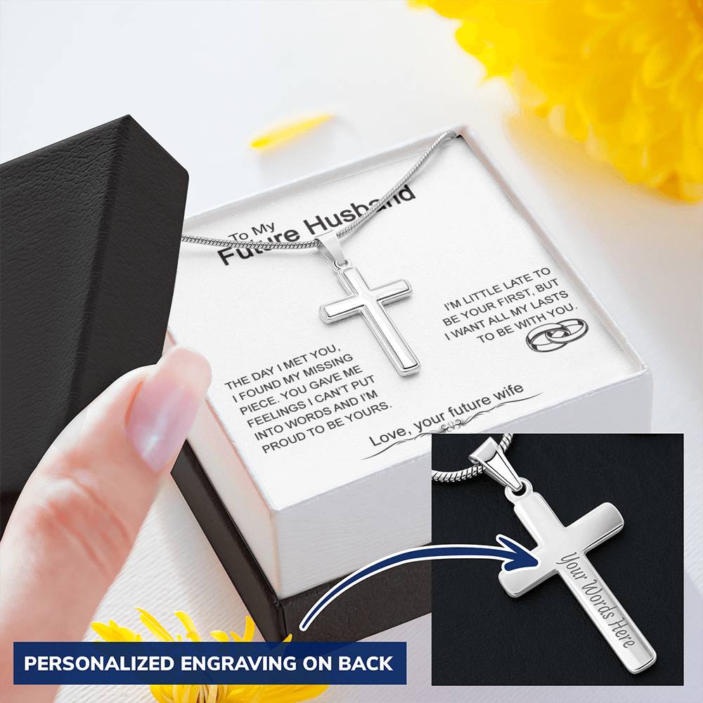 To My Future Husband Cross Necklace Gift For Men From Wife, Jewelry For Men Gift