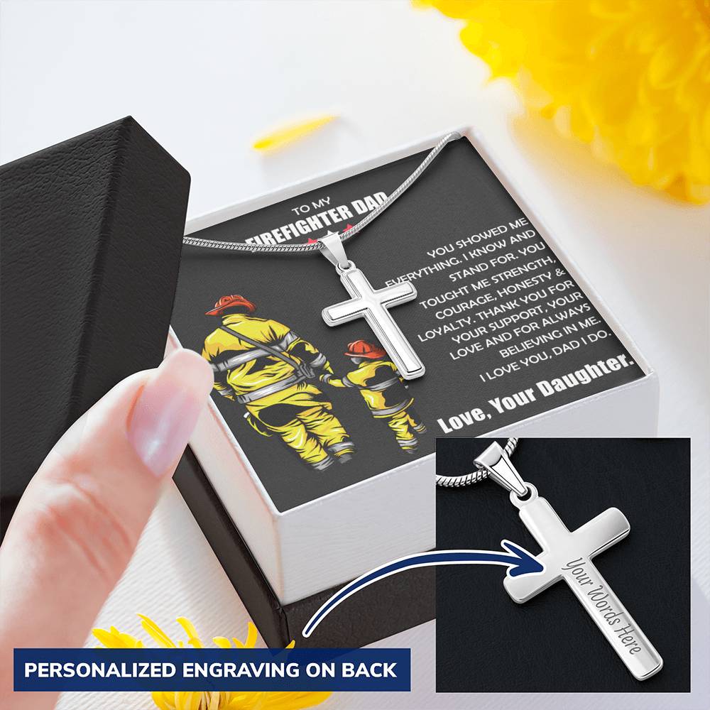 To My FIREFIGHTER Dad Cross Necklace Gift For Dad On Happy Father's Day Jewelry