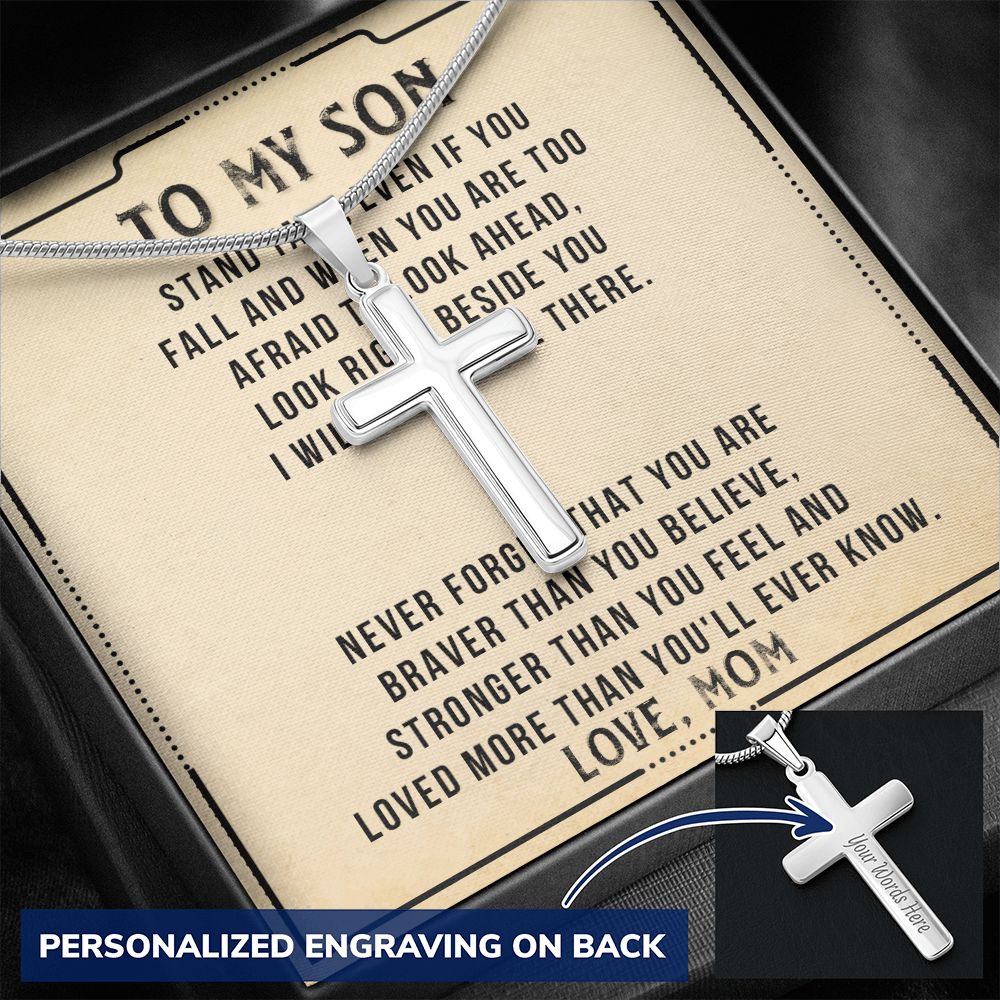 Personalized Necklace Gift For Son, To My Son Cross Necklace from Mom with Message Card and Gift Box, To My Son Cross Necklace for Birthday Graduation Gift For Son, Valentines Gifts for Son from Mom Personalized Cross Necklace
