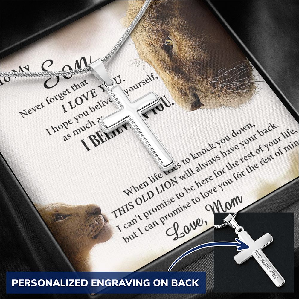 Personalized Necklace Gift For Son from Mom, To My Son Cross Necklace Gift from Mom, My Son Necklace from Mom, Lion Son Cross Pendant Necklace from Mom, Graduation Gift Necklace for Sons Birthday Personalized Cross Necklace