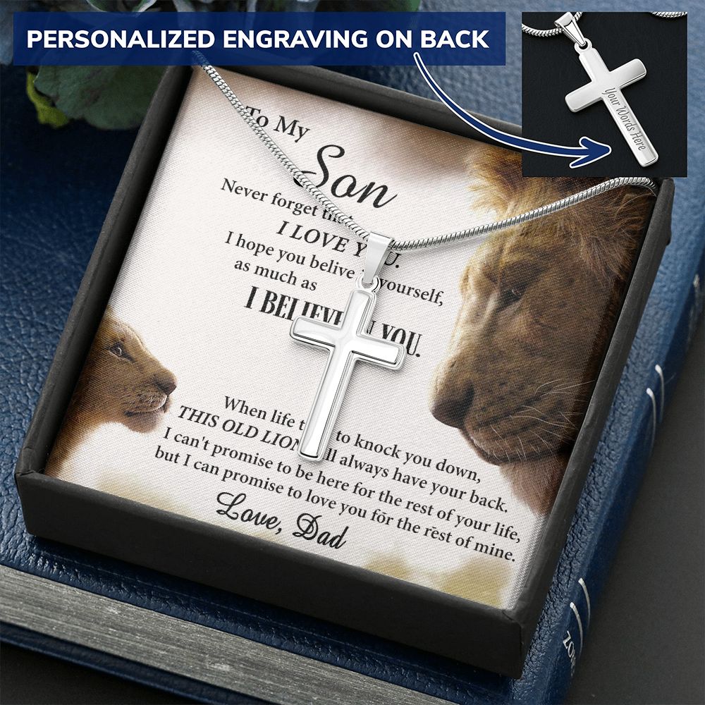 Son Lion Gifts Necklace from Dad, To My Son Cross Necklace Gift from Dad, My Son Necklace from Dad, Father And To My Son Cross Necklace from Dad, Graduation Gift for Son from Dad, Lion Dad and Son Personalized Cross Necklace