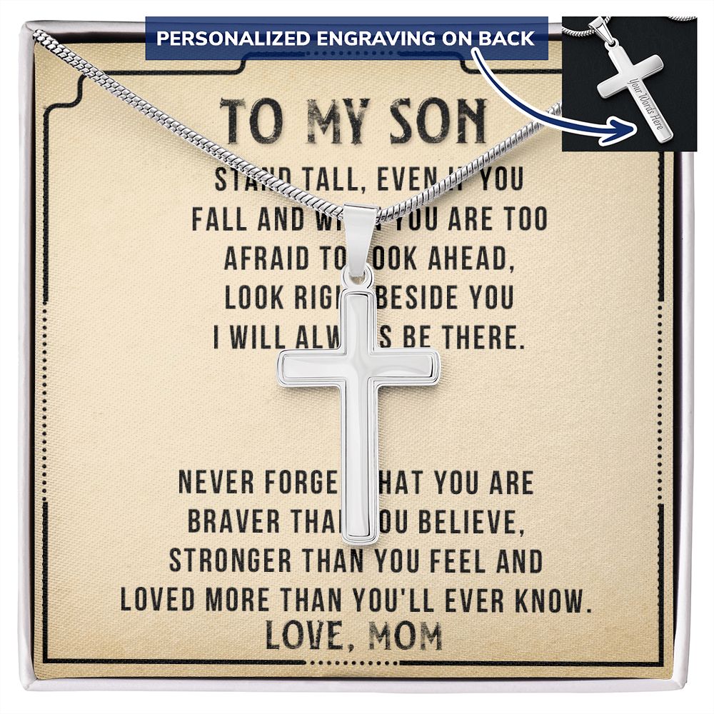Personalized Necklace Gift For Son, To My Son Cross Necklace from Mom with Message Card and Gift Box, To My Son Cross Necklace for Birthday Graduation Gift For Son, Valentines Gifts for Son from Mom Personalized Cross Necklace 2222