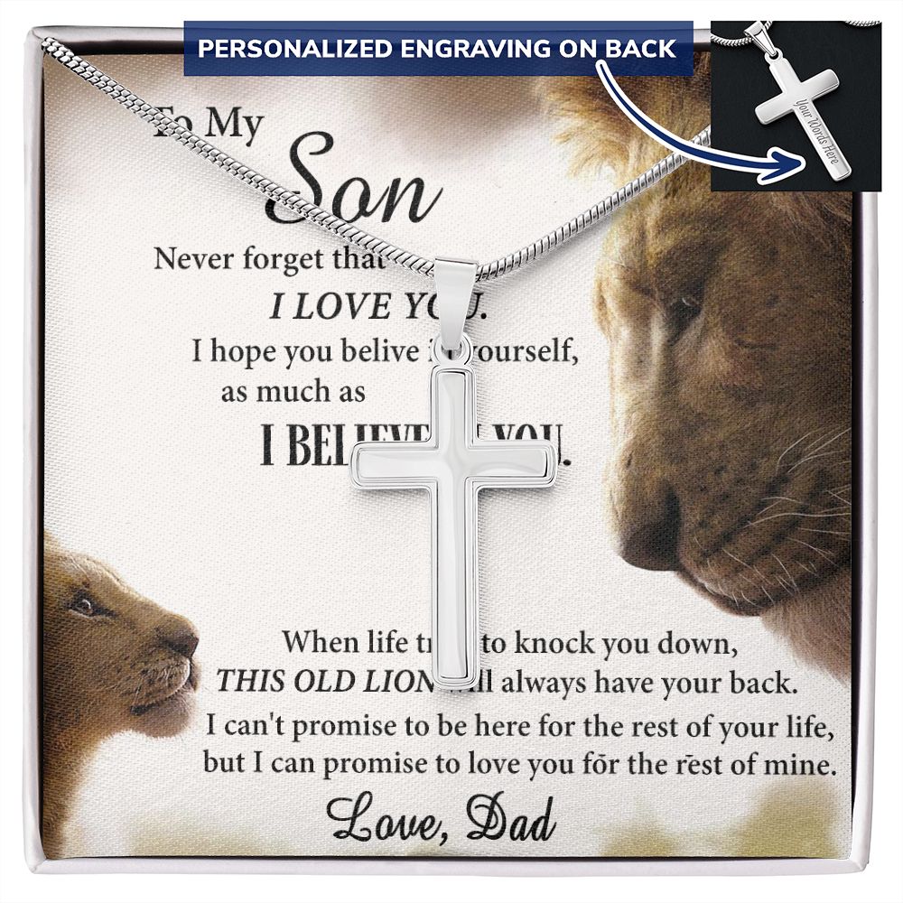Son Lion Gifts Necklace from Dad, To My Son Cross Necklace Gift from Dad, My Son Necklace from Dad, Father And To My Son Cross Necklace from Dad, Graduation Gift for Son from Dad, Lion Dad and Son Personalized Cross Necklace