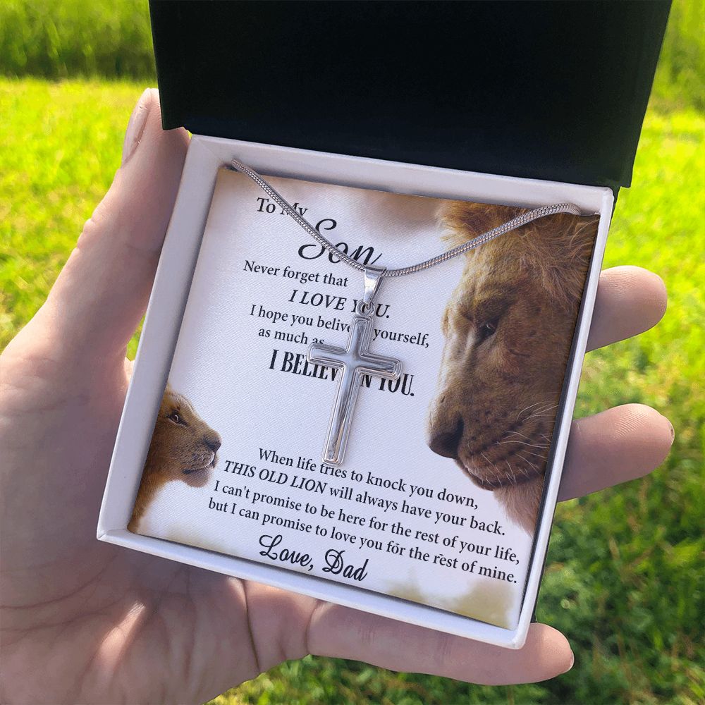 Son Lion Gifts Necklace from Dad, To My Son Cross Necklace Gift from Dad, My Son Necklace from Dad, Father And To My Son Cross Necklace from Dad, Graduation Gift for Son from Dad, Lion Dad and Son Personalized Cross Necklace 2222