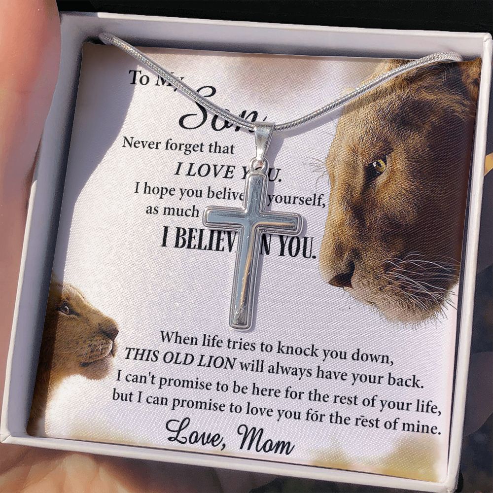 Personalized Necklace Gift For Son from Mom, To My Son Cross Necklace Gift from Mom, My Son Necklace from Mom, Lion Son Cross Pendant Necklace from Mom, Graduation Gift Necklace for Sons Birthday Personalized Cross Necklace