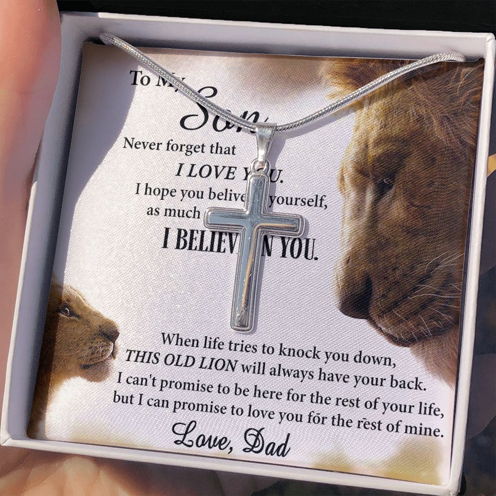 Son Lion Gifts Necklace from Dad, To My Son Cross Necklace Gift from Dad, My Son Necklace from Dad, Father And To My Son Cross Necklace from Dad, Graduation Gift for Son from Dad, Lion Dad and Son Personalized Cross Necklace