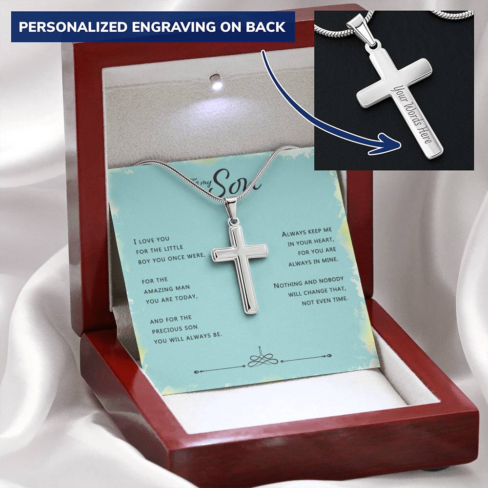 To My Son Cross Necklace Gift For Son From Dad And Mom, Jewelry For Men Silver
