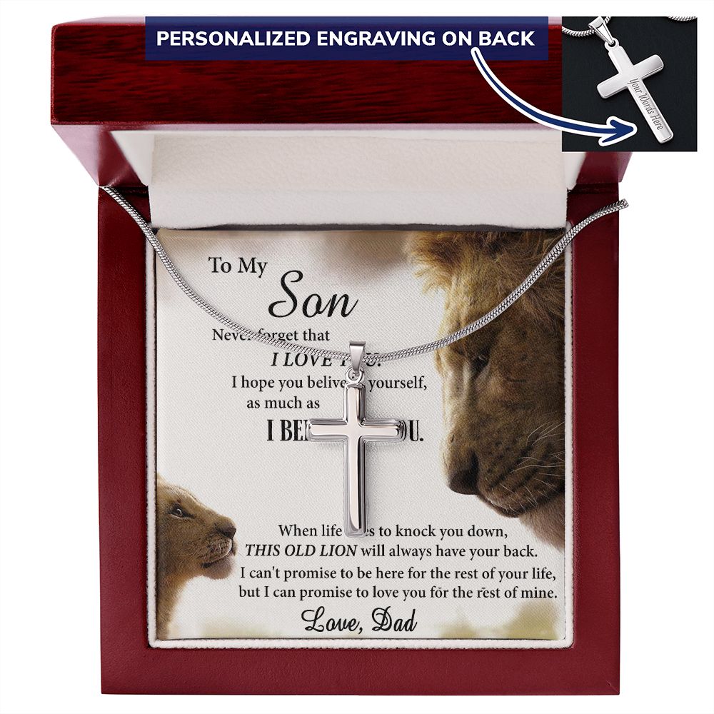 Son Lion Gifts Necklace from Dad, To My Son Cross Necklace Gift from Dad, My Son Necklace from Dad, Father And To My Son Cross Necklace from Dad, Graduation Gift for Son from Dad, Lion Dad and Son Personalized Cross Necklace 2222
