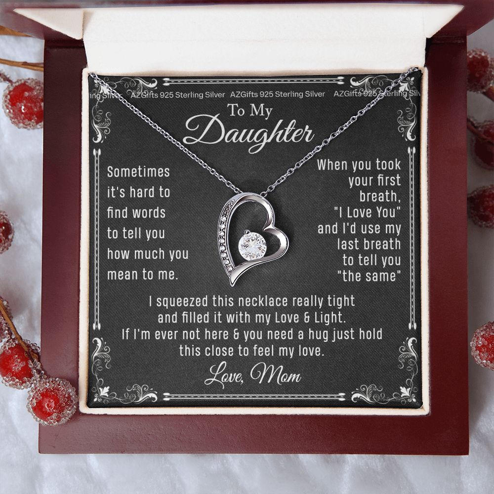 To My Daughter Necklace From Mom - Necklaces For Daughter From Mom, Mother Daughter Necklace, Gifts For Daughters From Mothers, Jewelry Gift For Badass Daughter On Birthday, Christmas, Graduation Forever Love Necklace