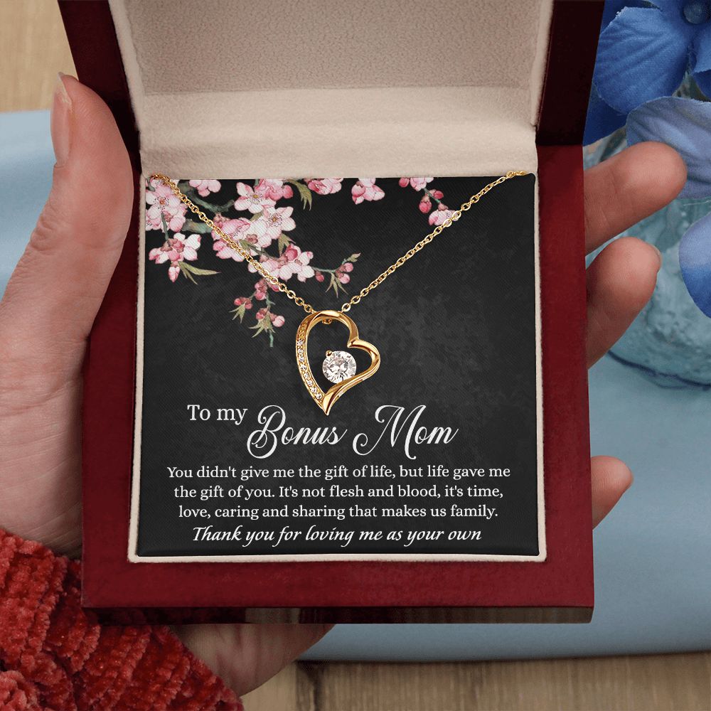 To My Bonus Mom Necklace, Gifts for Step Mom, Bonus Mom Necklace from Bonus Daughter Son, Necklaces for Women, Mothers Day Gift for Stepmom, Mother in Law Gift from Daughter in Law Forever Love Necklace