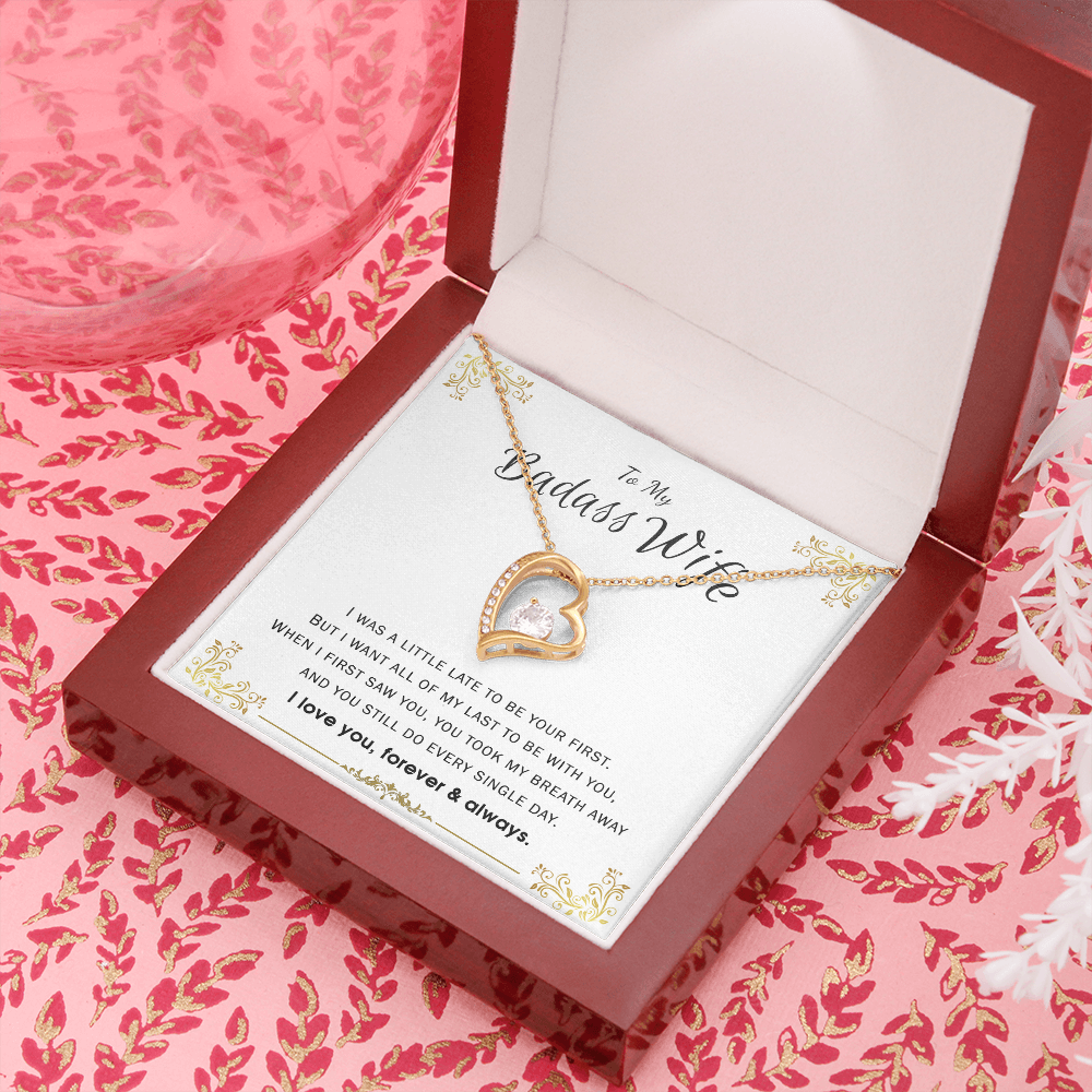 To My Badass Wife Necklace Forever Heart Necklace for Her Valentines Day for Her