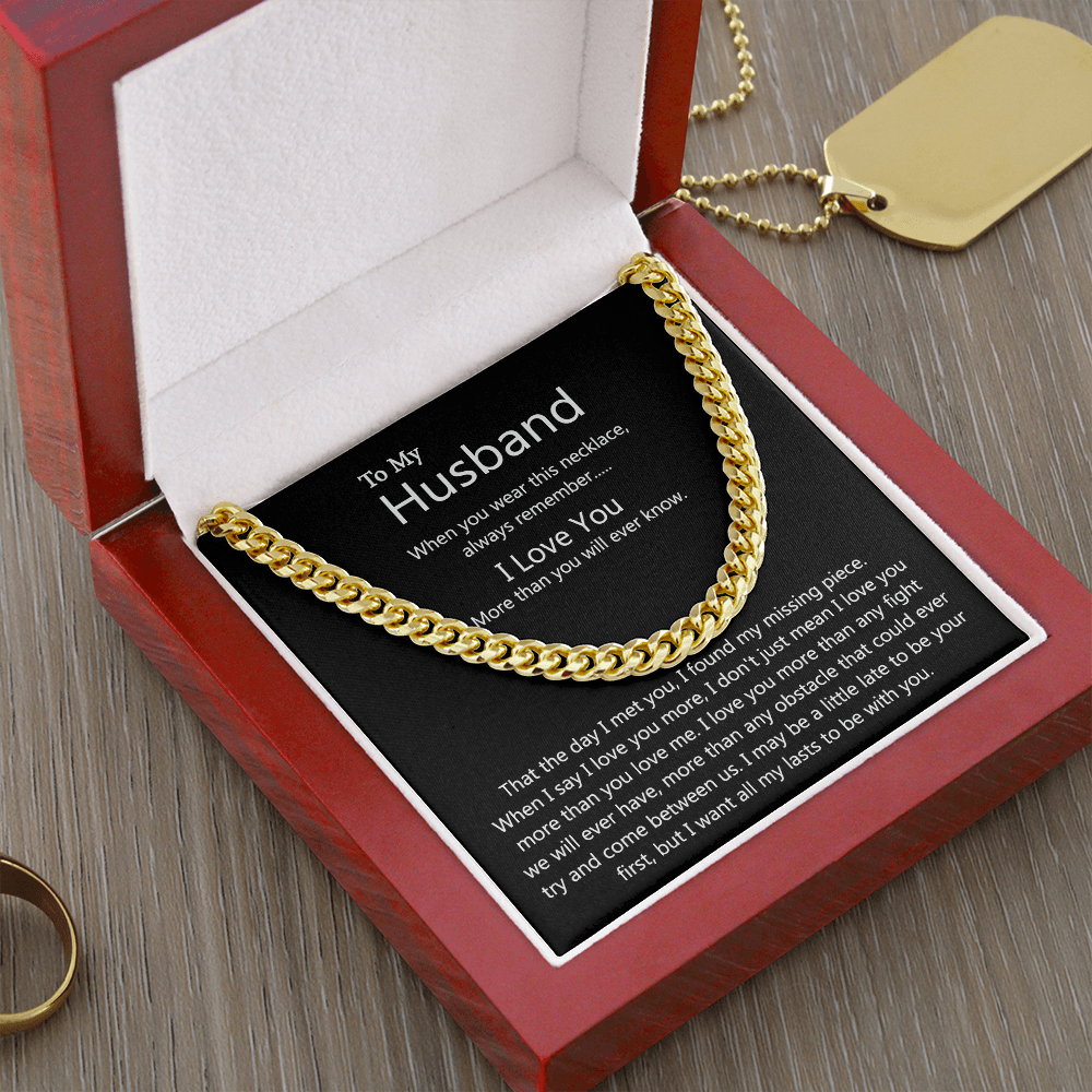 To My Husband Cuban Chain Necklace, Romantic Birthday Gifts Best Jewelry for Men 175085915858