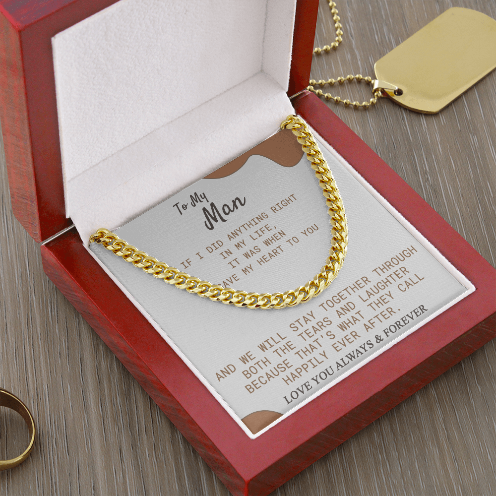 To My Man Necklace Christmas Gift For Boyfriend, Cuban Link Chain Necklace