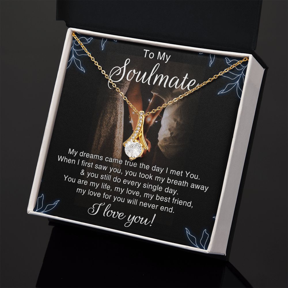 To My Soulmate Necklace for Women Birthday Christmas Jewelry Gifts For My Wife with Message Card Box Personalized Gift Present Pendant for Future Wife Soulmate Girlfriend Love 5 Alluring Beauty Necklace