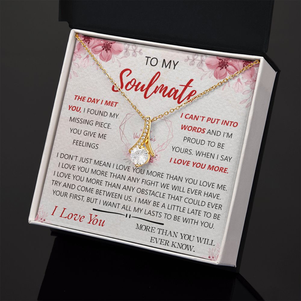 To My Soulmate Necklace for Women Birthday Christmas Jewelry Gifts For My Wife with Message Card Box Personalized Gift Present Pendant for Future Wife Soulmate Girlfriend Love 23 Alluring Beauty Necklace