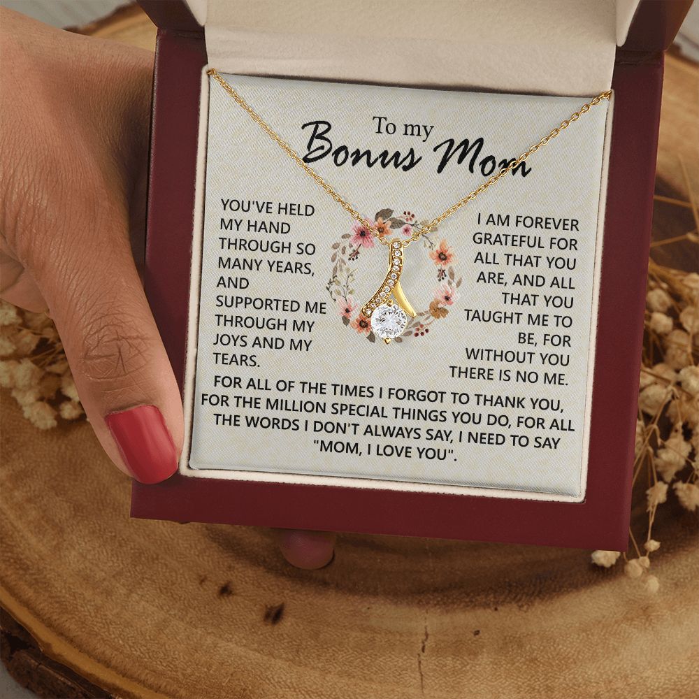 Bonus Mom Jewelry Gift for Stepmom, Foster Mom - Featuring Necklace With Meaningful Message Card & Gift Box for Birthday, Mother's Day Necklace for Bonus Mom Alluring Beauty Necklace
