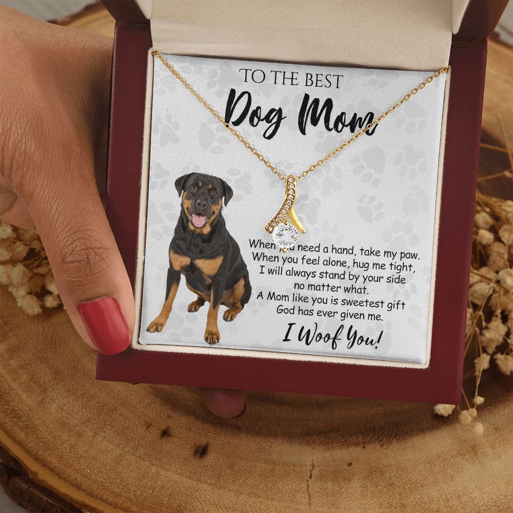To The Best Rottweiler Dog Mom Knot Necklace Mother's Day Gift , I Woof You Quote Gift Card, Message Card Jewelry For Dog Lovers, Necklace For Mom Alluring Beauty Necklace