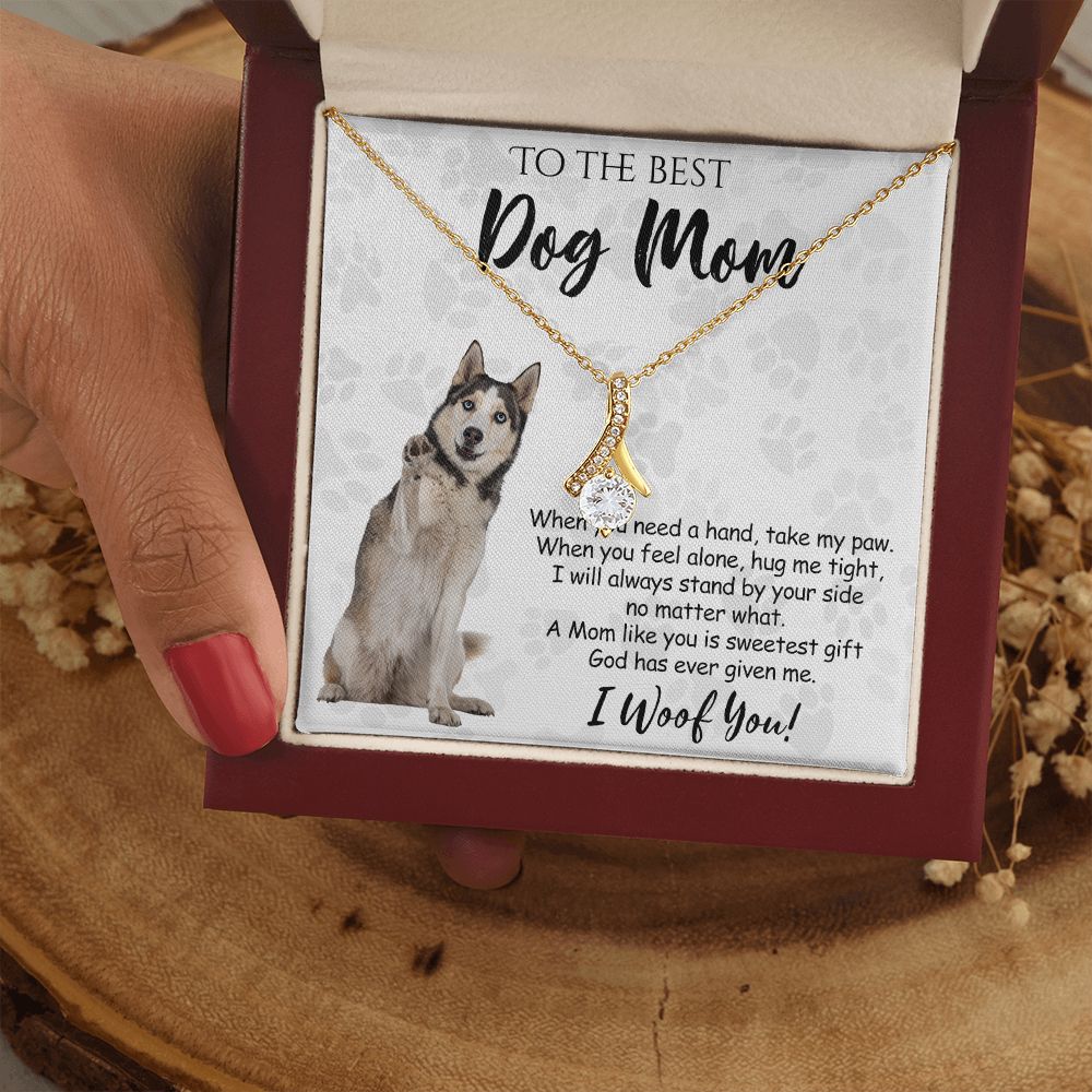To The Best Husky Dog Mom Knot Necklace Mother's Day Gift , I Woof You Quote Gift Card, Message Card Jewelry For Dog Lovers, Necklace For Mom Alluring Beauty Necklace