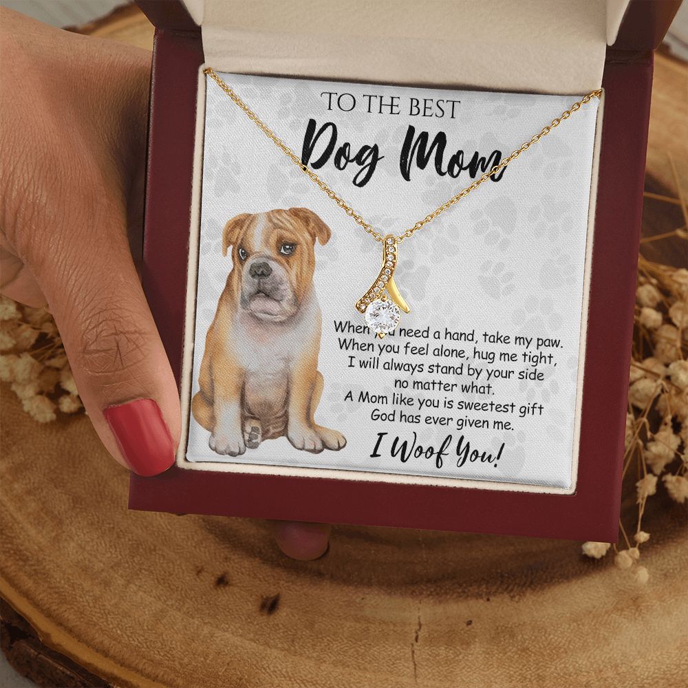 To The Best BullDog Mom Knot Necklace Mother's Day Gift , I Woof You Gift Card, Message Card Jewelry For Dog Lovers, Necklace For Mom Alluring Beauty Necklace