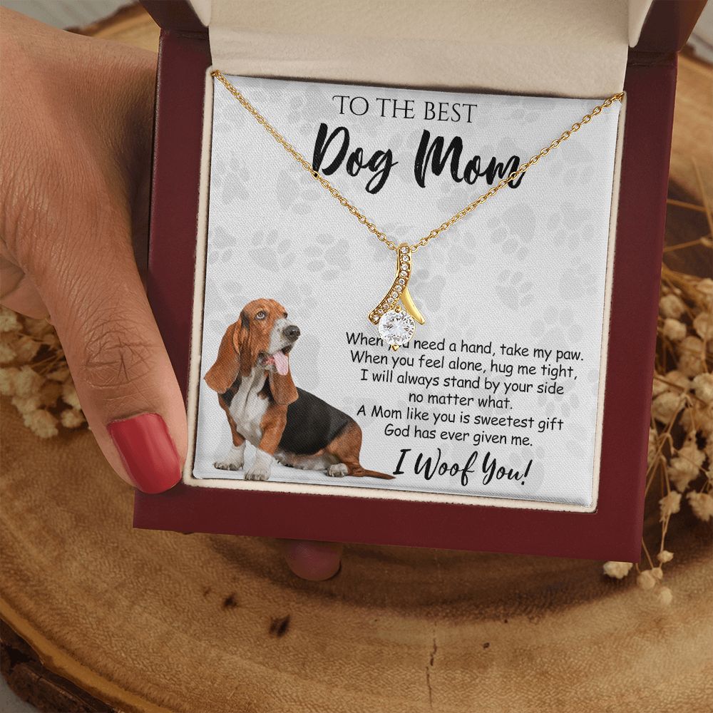 To The Best Basset Hound Dog Mom Knot Necklace Mother's Day Gift , I Woof You Quote Gift Card, Message Card Jewelry For Dog Lovers, Necklace For Mom Alluring Beauty Necklace