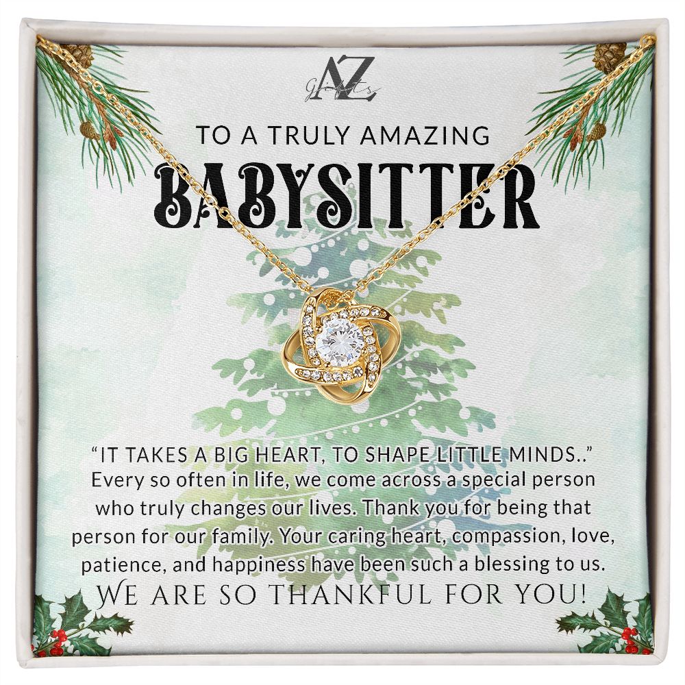 Babysitter Gift Necklace, Babysitter Thank You Gift, Nanny Gift Christmas Babysitter Goodbye Gift, Appreciation Gift for Babysitter, Gift for Babysitter Leaving Love Knot Necklace Gift Set
