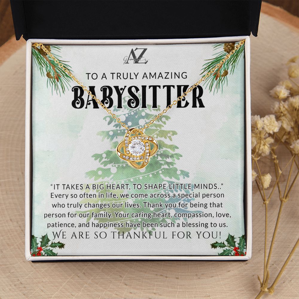 Babysitter Gift Necklace, Babysitter Thank You Gift, Nanny Gift Christmas Babysitter Goodbye Gift, Appreciation Gift for Babysitter, Gift for Babysitter Leaving Love Knot Necklace Gift Set