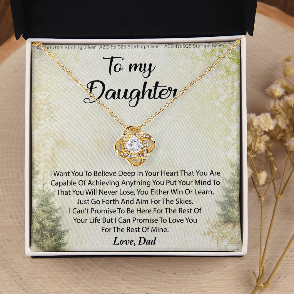 to My Beautiful Daughter - Love Knot Necklace Set Gift for Daughter, Clavicle Chain with Message Card and Gift Box, Eternal Diamond Jewelry Pendant, Gift for Daughter
