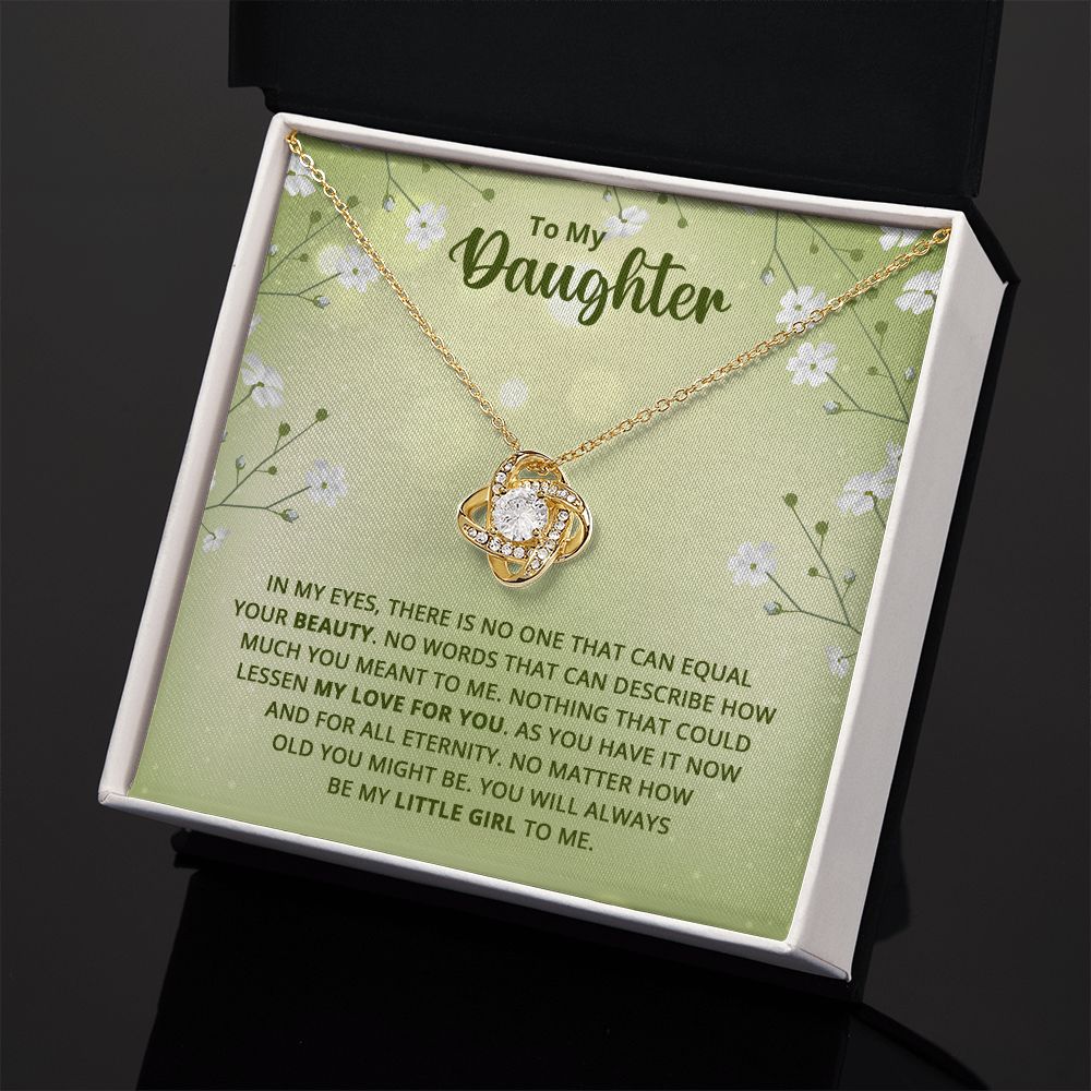 to My Beautiful Daughter - Love Knot Necklace, Clavicle Chain with Message Card and Gift Box, Love Knot Jewelry Set Pendant, Gift for Daughter