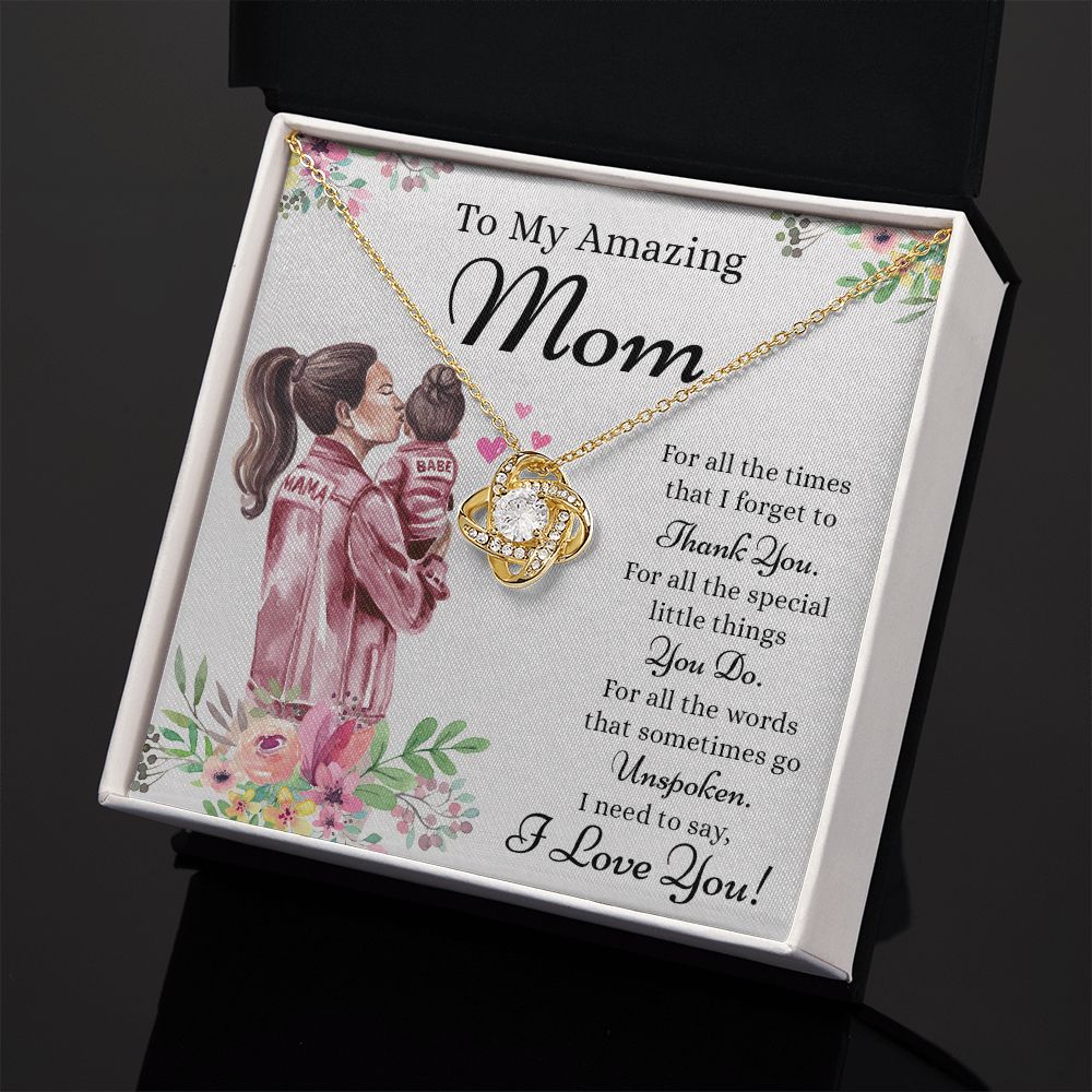 To My Amazing Mom Love Knot Necklace, Necklace for Mom, Thank You Mom Sentimental Gifts for Mom from Daughter, Daughter To Mother Necklace Mothers Day Gift from Daughter