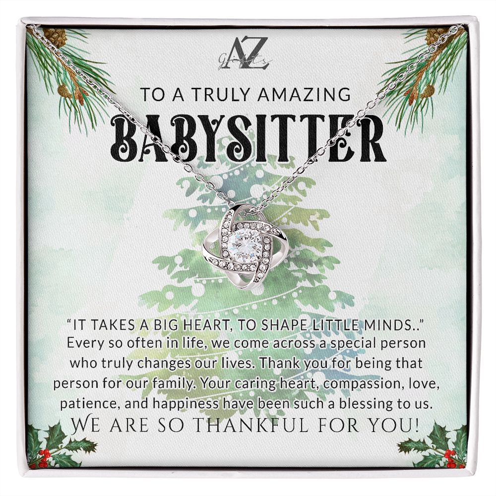Babysitter Gift Necklace, Babysitter Thank You Gift, Nanny Gift Christmas Babysitter Goodbye Gift, Appreciation Gift for Babysitter, Gift for Babysitter Leaving Love Knot Necklace Gift Set