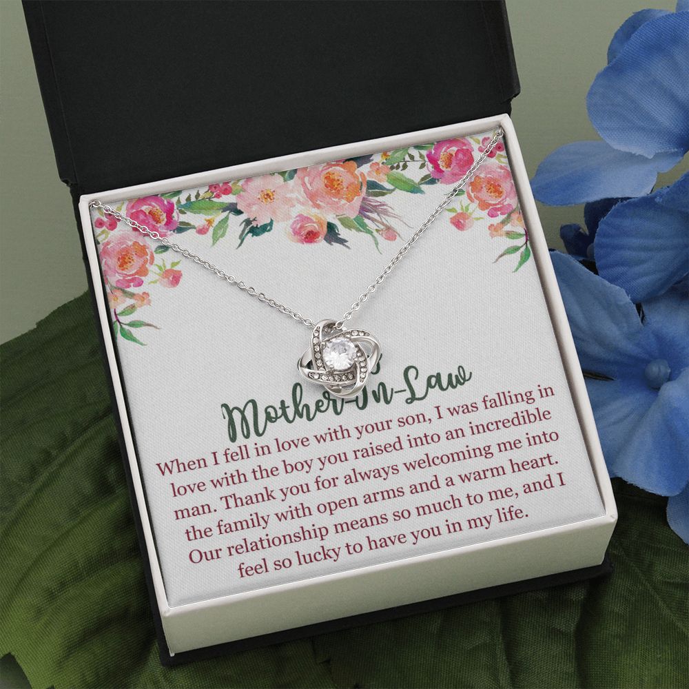To My Mom In Law Necklace Pendant Gift From Son, Happy Mother's Day Love Knot Pendant For Mom On Birthday, Anniversary Necklace Gift Love With Your Son, Mother In Law Gift Necklace To Son In Law Love Knot Necklace 6323