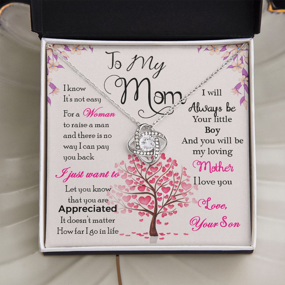 To My Mom Necklace Pendant Gift From Son I Know It's Not Easy For A Woman Necklace For To Mom Happy Mothers Day Mother In Law Gift On Birthday Anniversary Gift Love Knot Necklace for Mom from Son