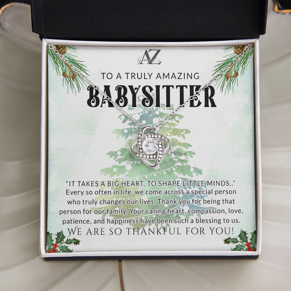 Babysitter Gift Necklace, Babysitter Thank You Gift, Nanny Gift Christmas Babysitter Goodbye Gift, Appreciation Gift for Babysitter, Gift for Babysitter Leaving Love Knot Necklace Gift Set