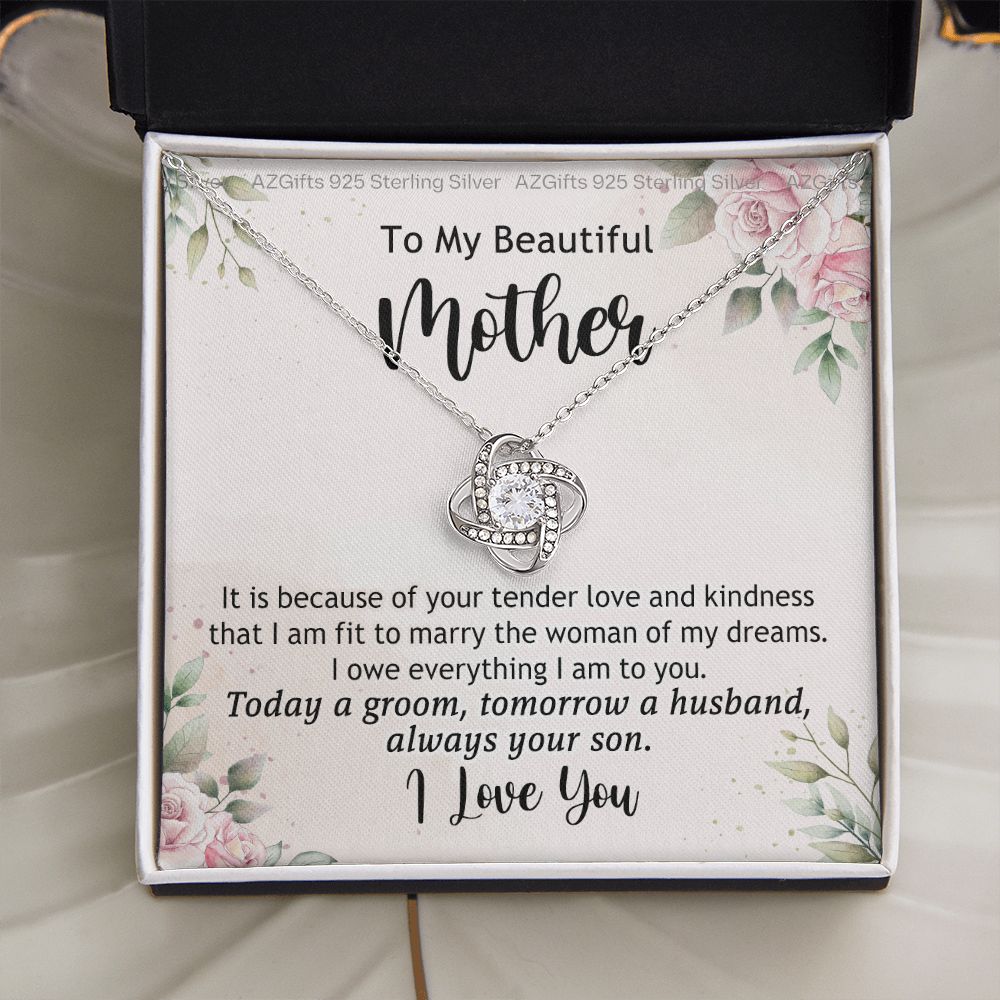 To My Beautiful Mother Necklace from Son Love Knot Necklace for Mom Mother Son Necklace Gifts For Mom Birthday Christmas Mothers Day Present To My Mom Jewelry Pendant Message Card Gift Box