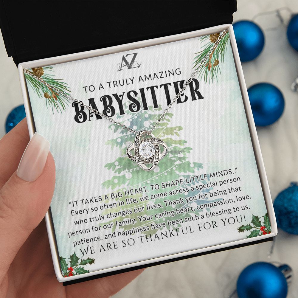Babysitter Gift Necklace, Babysitter Thank You Gift, Nanny Gift Christmas Babysitter Goodbye Gift, Appreciation Gift for Babysitter, Gift for Babysitter Leaving Love Knot Necklace Gift Set