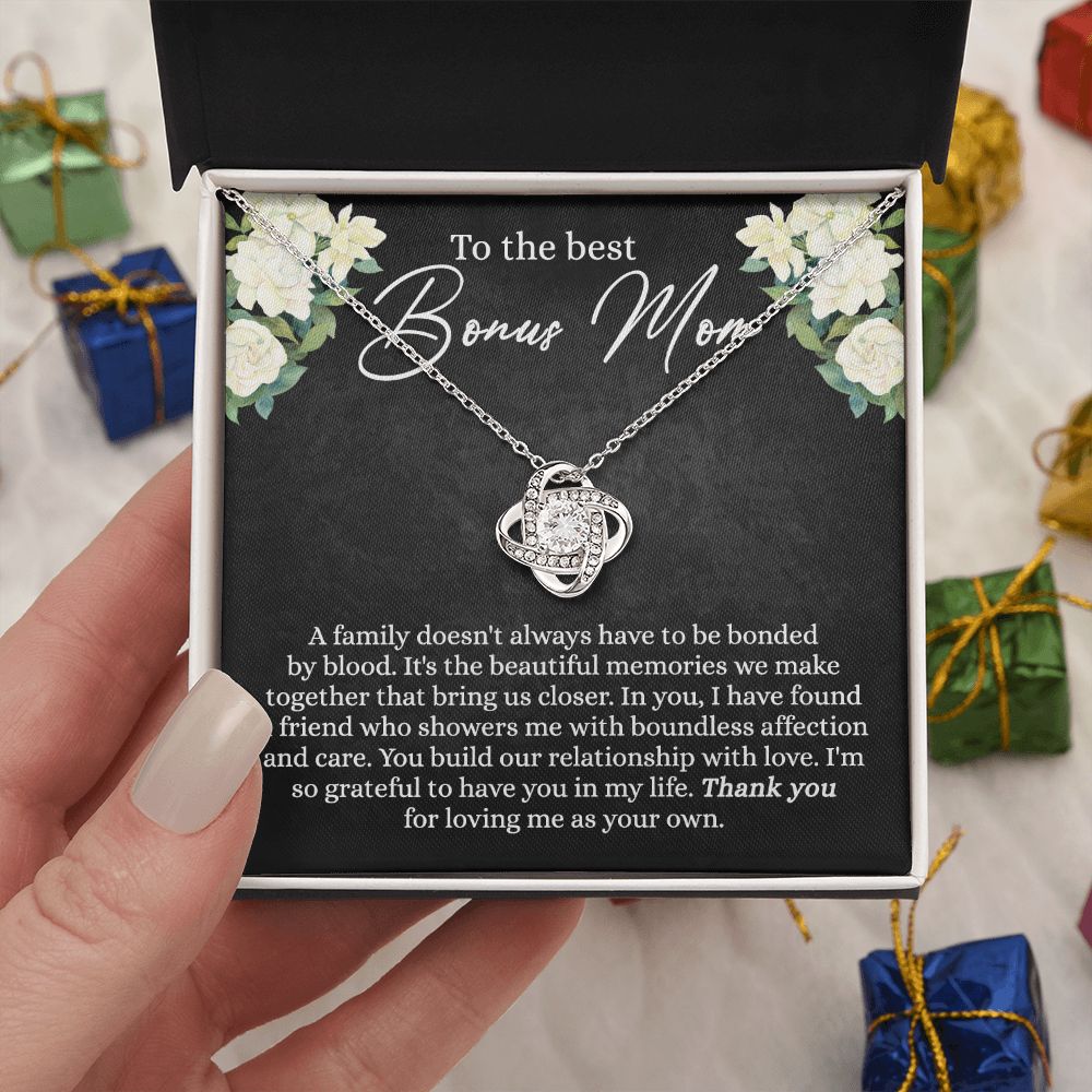 Bonus Mom Necklace, To The Best Bonus Mom Love Knot Necklace Gift For Mom, Mother And Daughter Necklace Gift For Mom, Thank You For Loving Necklace, Bonus Mother Gift Necklace Jewelry Gift For Women Love Knot Necklace 6323