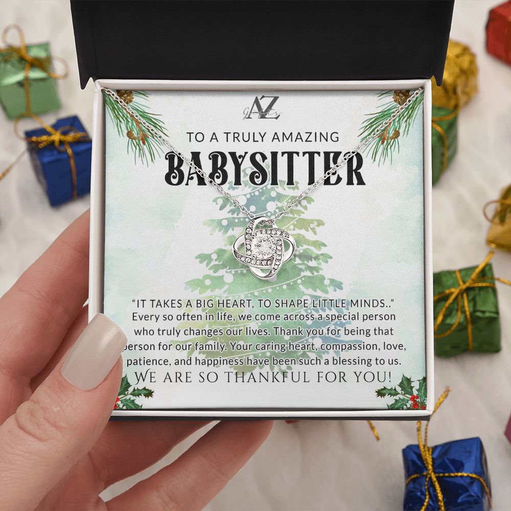 Babysitter Gift Necklace, Babysitter Thank You Gift, Nanny Gift Christmas Babysitter Goodbye Gift, Appreciation Gift for Babysitter, Gift for Babysitter Leaving Love Knot Necklace Gift Set