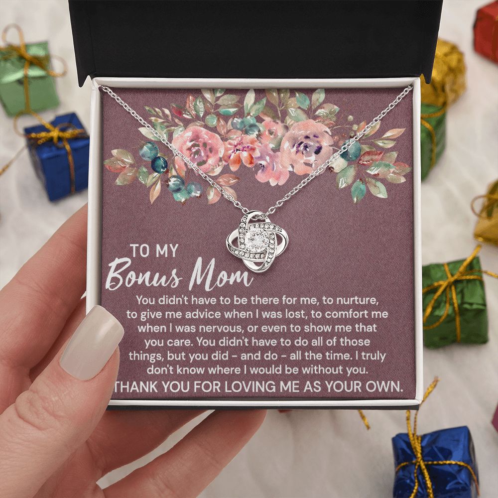 Thank You For Loving Necklace, Daughter And Mother Necklace Gift For Mom, To My Bonus Mom Love Knot Necklace Gift From Daughter, Bonus Mom Gift Necklace For Mom, Bonus Mother Jewelry Gift For Women Love Knot Necklace 6323