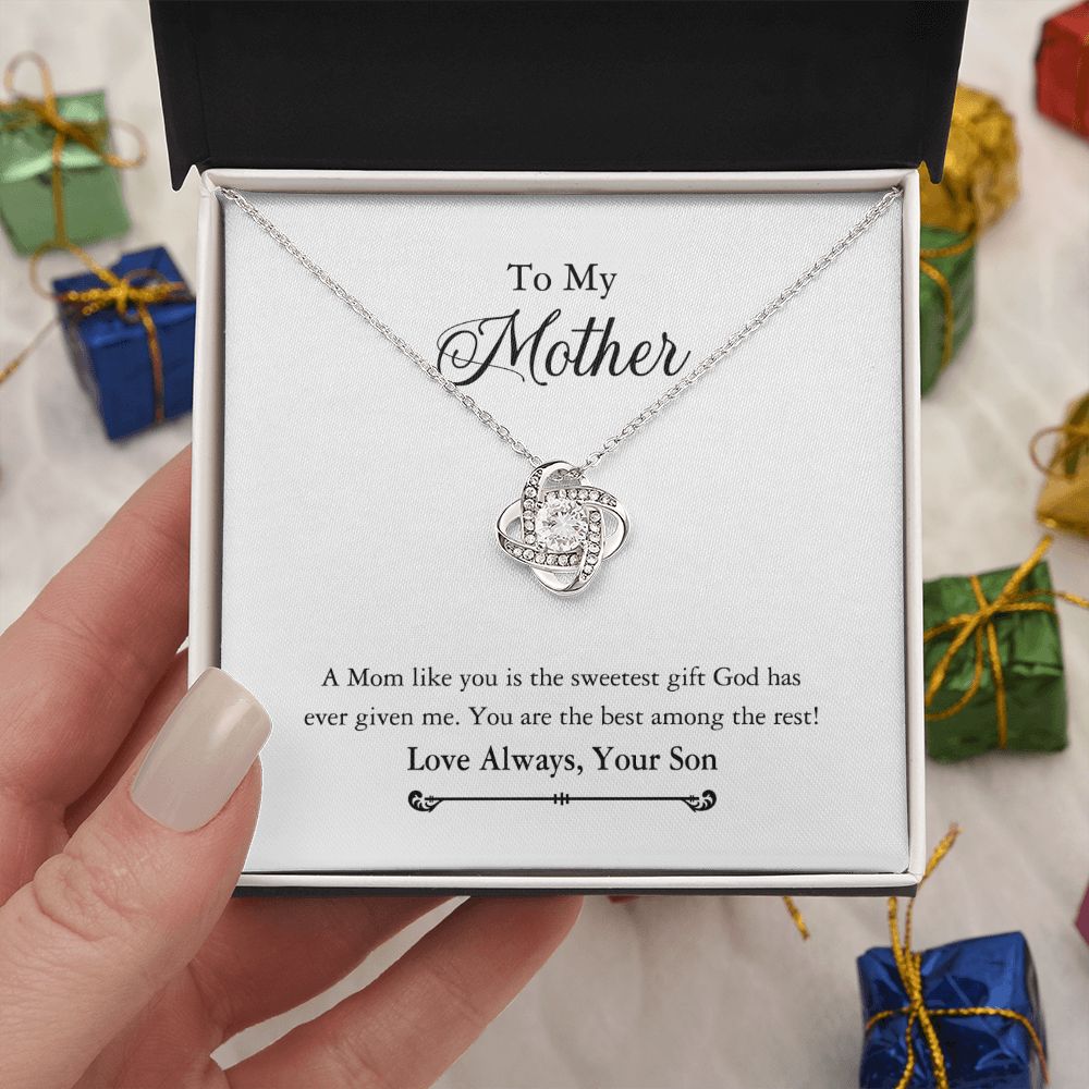 To My Mother Necklace Gift From Son, Happy Mother's Day Love Knot Pendant For Mom Necklace Gift Love Always Your Son For Mom, Mother Gift Necklace To Son, Mamato Be Gift Necklace From Son Love Knot Necklace 6323