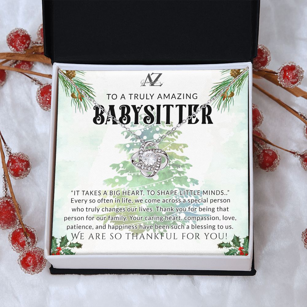 Babysitter Gift Necklace, Babysitter Thank You Gift, Nanny Gift Christmas Babysitter Goodbye Gift, Appreciation Gift for Babysitter, Gift for Babysitter Leaving Love Knot Necklace Gift Set