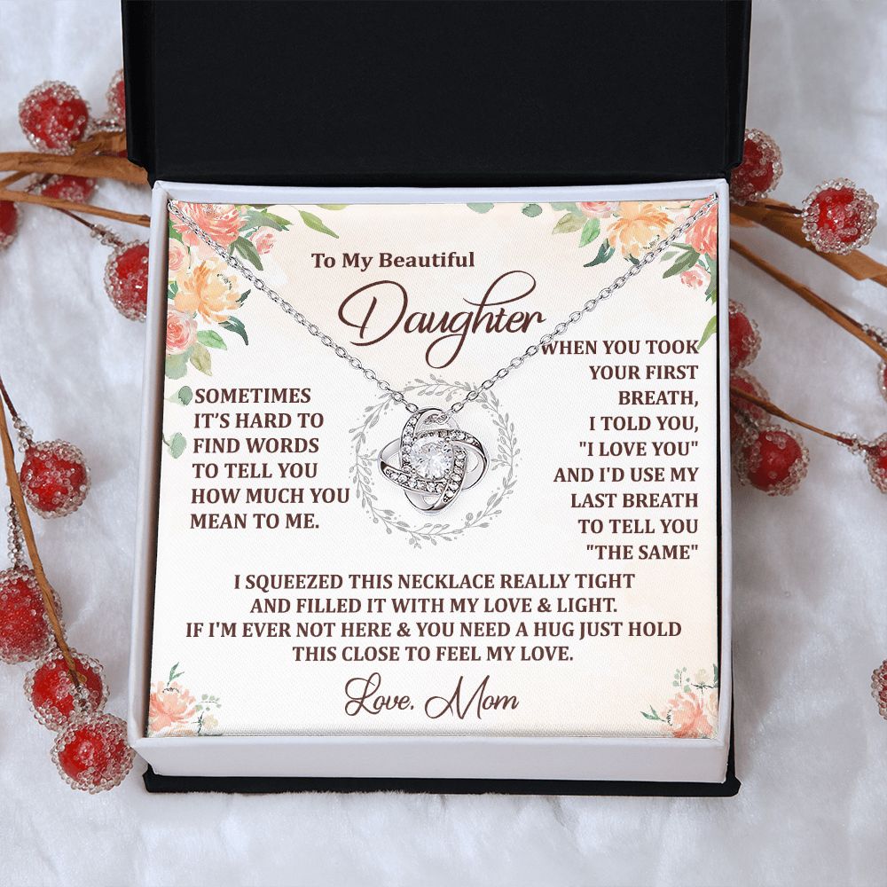 To My Daughter Necklace Love Knot Necklace Gift for Daughter from Mom Jewelry Gift for Daughter Birthday Gift Daughter Necklace for Teen Girl Christmas Daughter Necklace Gift from Mom Mother Daughter Necklace
