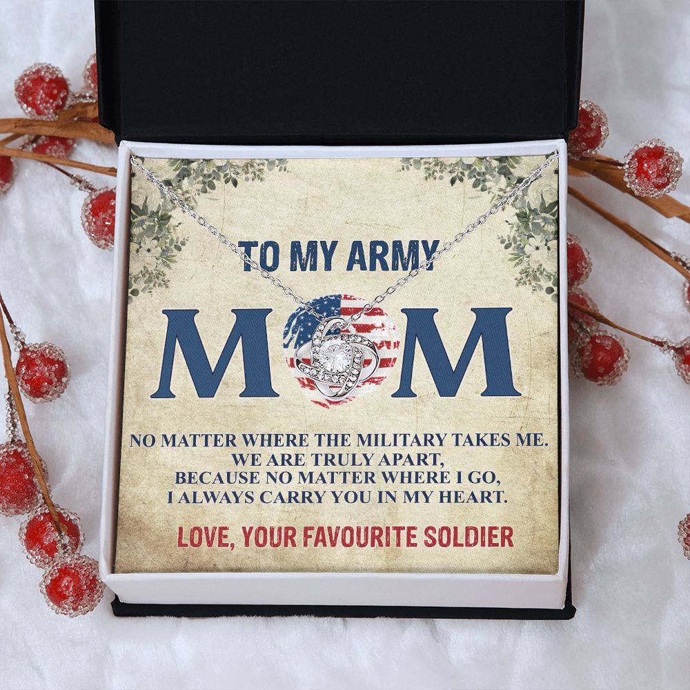 Army Mom Necklace, To My Army Mom Necklace From Daughter, Favourite Soldier Necklace Gift For Mom, Army Mom Love Knot Necklace Gift, Military Mom Gift Necklace, Soldier Mom Necklace Gift For Women Love Knot Necklace 6323
