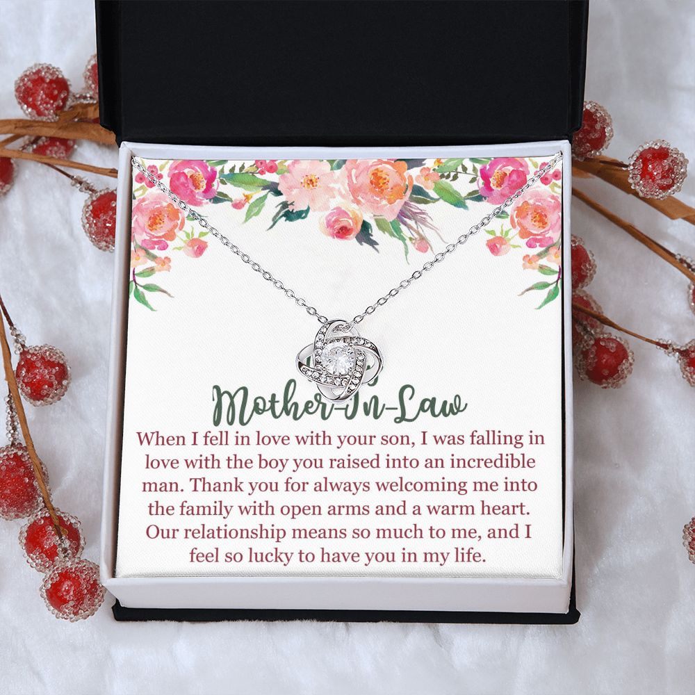 To My Mom In Law Necklace Pendant Gift From Son, Happy Mother's Day Love Knot Pendant For Mom On Birthday, Anniversary Necklace Gift Love With Your Son, Mother In Law Gift Necklace To Son In Law Love Knot Necklace 6323