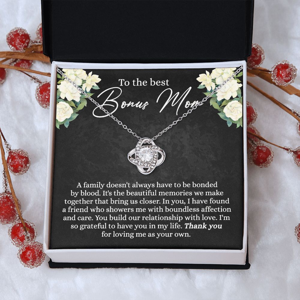 Bonus Mom Necklace, To The Best Bonus Mom Love Knot Necklace Gift For Mom, Mother And Daughter Necklace Gift For Mom, Thank You For Loving Necklace, Bonus Mother Gift Necklace Jewelry Gift For Women Love Knot Necklace 6323