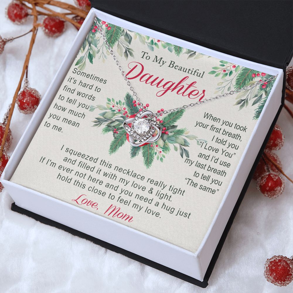 To My Daughter Two Hearts Necklace from Mom for Daughter Present for Daughter Christmas Day Gift Christmas Necklace Pendant Jewelry for Daughter Christmas Card