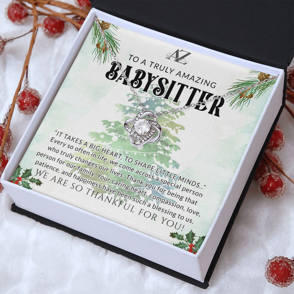 Babysitter Gift Necklace, Babysitter Thank You Gift, Nanny Gift Christmas Babysitter Goodbye Gift, Appreciation Gift for Babysitter, Gift for Babysitter Leaving Love Knot Necklace Gift Set