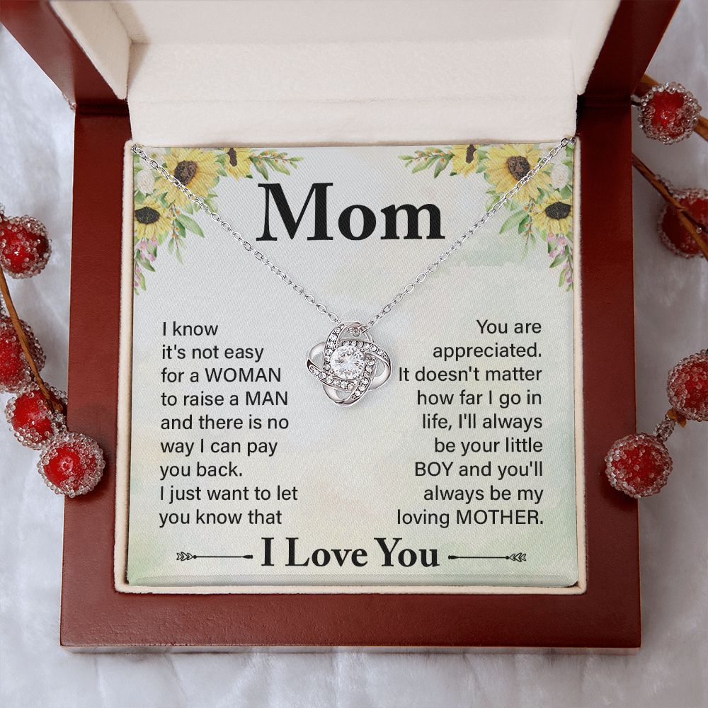 To My Daughter from Mom Love Knot Necklace Mother Daughter Necklace Gifts For Mom Birthday Christmas Mothers Day Present To My Mom Jewelry Pendant Message Card Gift Box